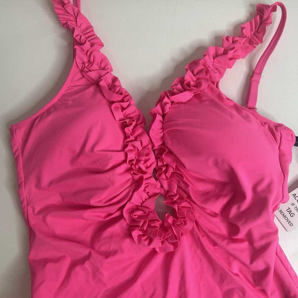 La Blanca Hot Pink Ruffle One-Piece Swimsuit - Picture 6 of 7
